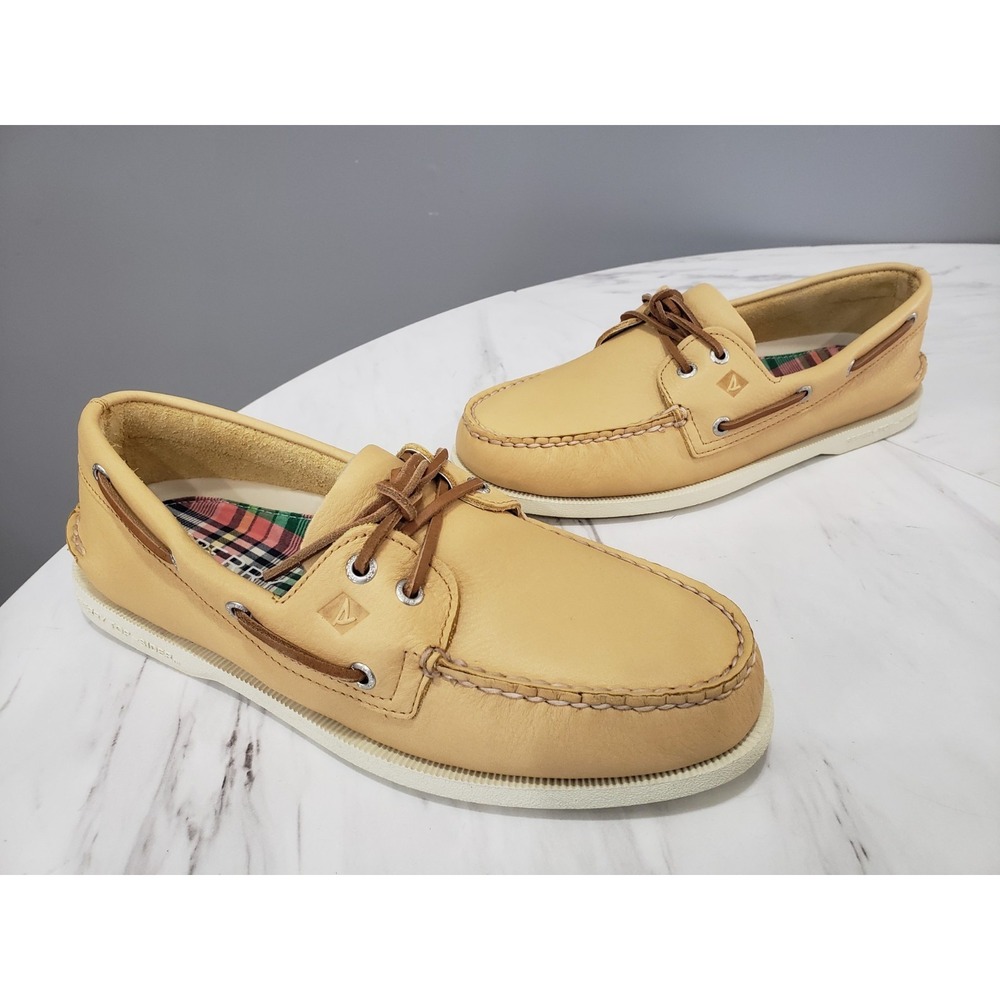 NEW‎ NO BOX MENS SIZE 10 Sperry A/O 2-EYE BROWN YELLOW slip on boat shoes